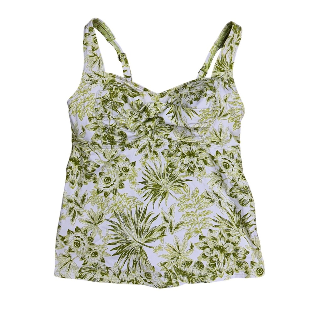 Lands End Green‎ White Floral Tropical Tankini Swim Top bathing suit beach  6